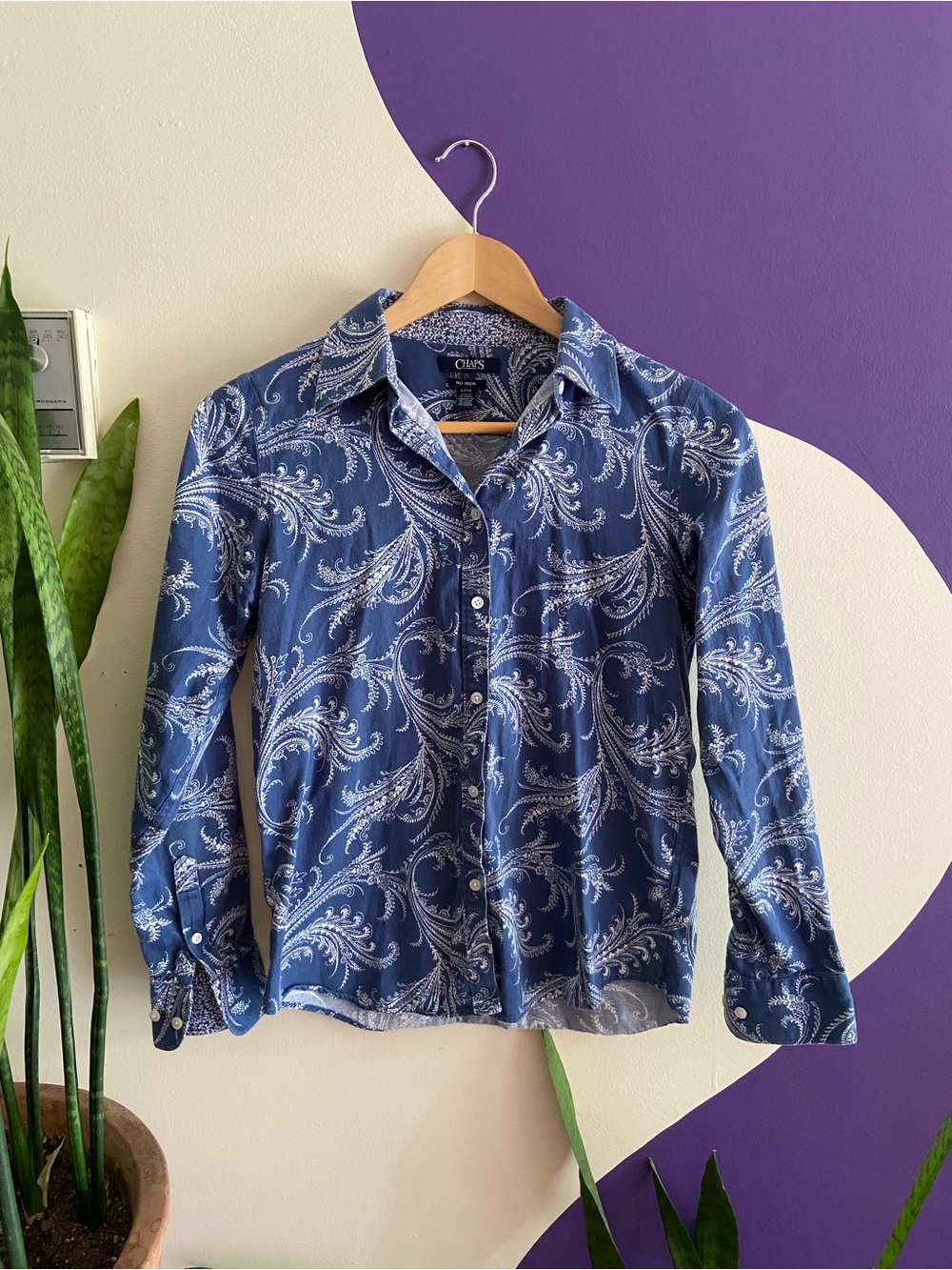 Chaps Blue Paisley Button-Up Shirt 100% Cotton - Women's Small